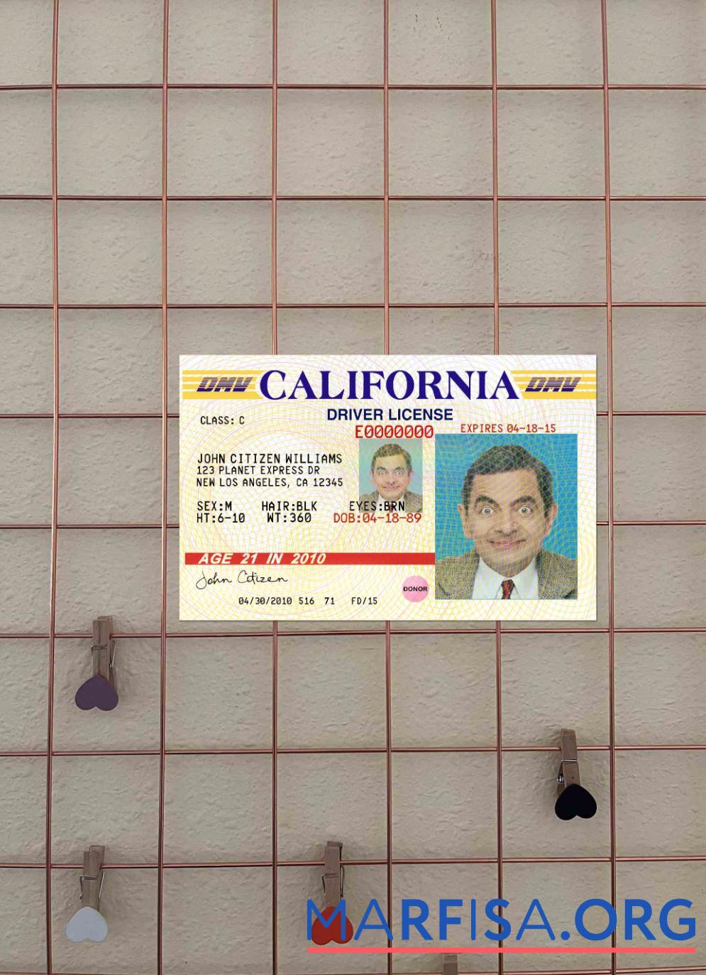 Downloadable USA California driving license version 3 photolook example